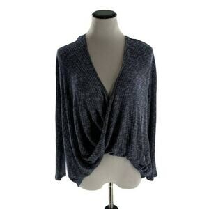 Very J Women's Long Sleeve Knitted V Neck Open Front Knot Breathable Top Small